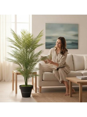 Empressco Yapay Areka Palmiye Ağacı, 130 Cm, 20 Yaprak, Siyah Plastik Saksı