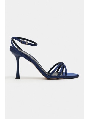 Nişantaşı Shoes Ava Lacivert Saten Çapraz Detay Bilek Bağlı Kadın Topuklu Ayakkabı