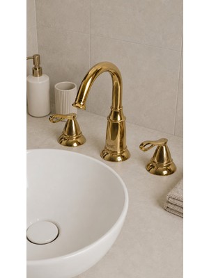 Newarc Golden 3 Delikli Lavabo Bataryası - Altın