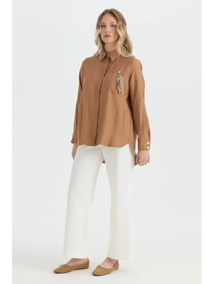 Esswaap Tüy Detaylı Tunik  Camel