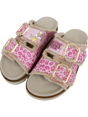 Dogo Kadın Vegan Pembe Leopar Terlik - Warner Bros Looney Tunes Bugs Bunny Pink Leopard Bunny Tasarım