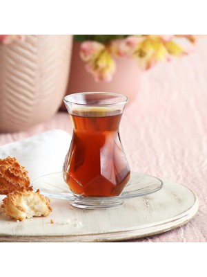 Lav Alya Cam Çay Seti 6 Kişilik 165 ml (6 Çay Bardağı, 6 Çay Tabağı)