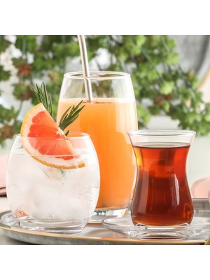 Lav Bade Cam Çeyiz Seti 24'lü (6 Çay Bardağı, 6 Çay Tabağı, 6 Meşrubat Bardağı, 6 Su Bardağı)