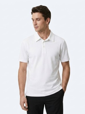 Kip Beyaz Düz Pamuk Karışımlı T-Shirt