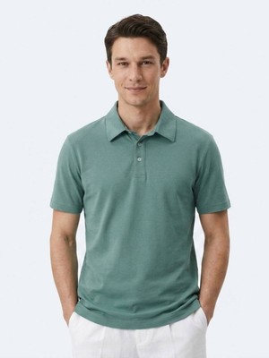 Kip Koyu Haki Düz Pamuk Karışımlı T-Shirt