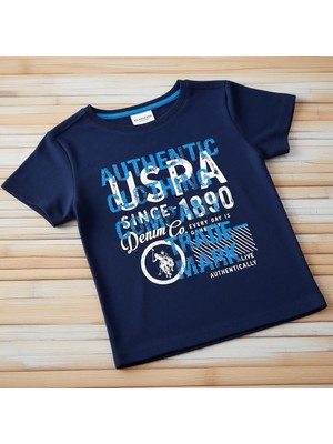 U.S. Polo Assn. Erkek Çocuk Lacivert Tişört 50263338-VR033 Pamuk Kolsuz Trend Grafik Desenli