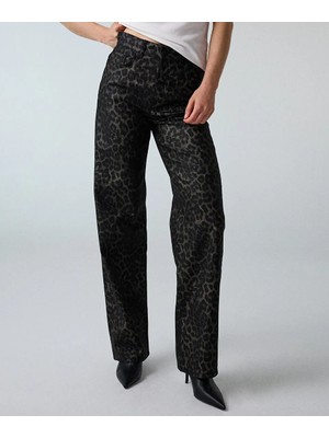 İpekyol Leopar desen wide leg jean pantolon IW6260018036001