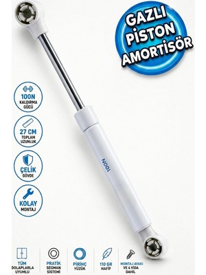 Primeaks Mobilya Gazlı Piston 80N 100N 120N Dolap Kapağı Yavaş Açılır Kapanır Amortisör
