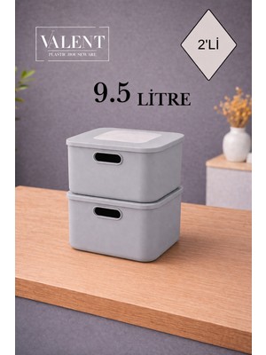 Valent Nero 9.5 Lt 2'li Çok Amaçlı Kapaklı Organizer Kutu Makyaj Banyo Mutfak Oyuncak Düzenleyici