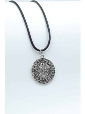 IDR Vegvisir Viking Pusulası Gümüş Kaplama Deri İp Kolye