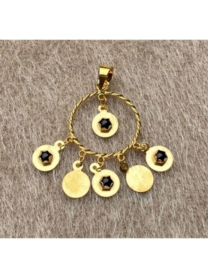 Bayar Gold 14 Ayar Altın Siyah Taşlı Pullu Kolye Ucu