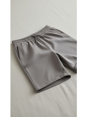 Penye Bizden Erkek Regular Fit Duble Paça %100 Pamuklu Şort-Granit Gri