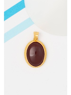 Bayar Gold 14 Ayar Altın Akik Taşlı Oval Kolye Ucu