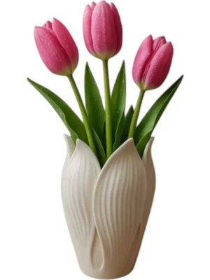 P Parla Lotus 3D Dekorati̇f Vazo 18 cm 18 cm Beyaz