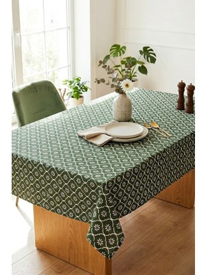 Rona Home Yeşil Çiçek Desenli Leke Tutmaz Silinebilir Masa Örtüsü Su Itici Dekoratif Mutfak Salon Sofra Bezi