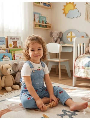 Kaya Kids Kiraz Işleme Detaylı Kız Bebek Salopetli 2 Li Takım - Mavi Kız Bebek Çocuk Bayramlık Salopet Tulum