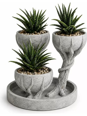 P Parla 3D Üçlü Hand Of Tree Mermer Desenli Vazo