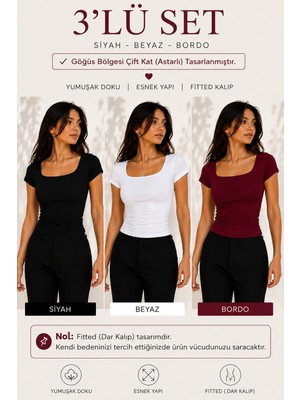 Hayalet Kadın Kare Yaka Basic T-Shirt – Fitted / Dar Kalıp (Göğüs Astarlı) Premium Bluz