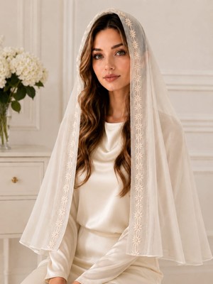 Ceylan Collection Mevlüt Örtüsü - Kırık Beyaz Boncuk Işlemeli Özel Tasarım Şifon Mevlüt Örtüsü 75×150