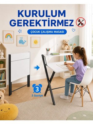 Ayz Katlanır Çocuk Çalışma Masası Raflı Laptop Masası Bilgisayar Masası Küçük Çalışma Masası Çocuk Öğrenci Ders Masası Dobo2