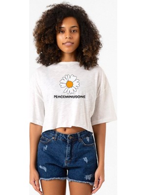 G-Dragon Peaceminusone Beyaz Kırçıllı Kadın Crop Tshirt