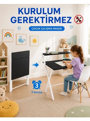 Ayz Katlanır Çocuk Çalışma Masası Raflı Laptop Masası Bilgisayar Masası Küçük Çalışma Masası Çocuk Öğrenci Ders Masası Dobo2