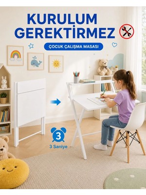 Ayz Katlanır Çocuk Çalışma Masası Raflı Laptop Masası Bilgisayar Masası Küçük Çalışma Masası Çocuk Öğrenci Ders Masası Dobo2