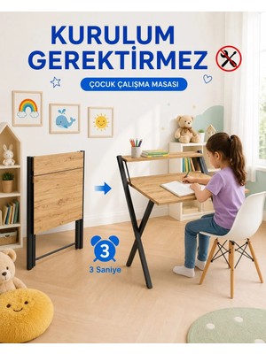 Ayz Katlanır Çocuk Çalışma Masası Raflı Laptop Masası Bilgisayar Masası Küçük Çalışma Masası Çocuk Öğrenci Ders Masası Dobo2