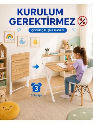 Unisoft Katlanır Çalışma Masası Raflı Laptop Masası Bilgisayar Masası Küçük Çalışma Masası Çocuk Öğrenci Ders Masası Dobo