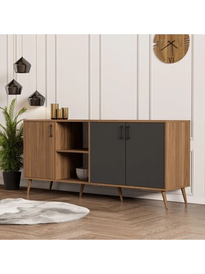 Mezza 1620 Exxen 180 Cm (AHŞAP AYAKLİ) Modern Konsol Ürgüp Antrasit