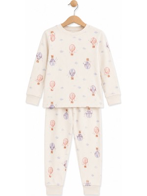 Monox Unisex Çocuk Mevsimlik Pamuk Uçan Balon Çizgili Pijama Takımı