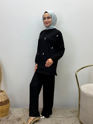 JOOQSTORE Taş Işlemeli Ikili Takım Tesettür Tunik Pantolon Takım