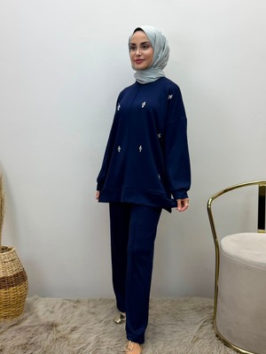 JOOQSTORE Taş Işlemeli Ikili Takım Tesettür Tunik Pantolon Takım