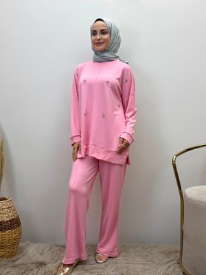 JOOQSTORE Taş Işlemeli Ikili Takım Tesettür Tunik Pantolon Takım