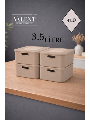 Valent Nero 3.5 Lt 4'lü Çok Amaçlı Kapaklı Organizer Kutu Makyaj Banyo Mutfak Oyuncak Düzenleyici
