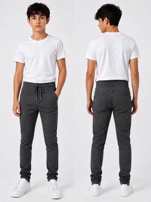 Dıgıl Kids Ribana Bel Kanvas  Lise Boy Okul Pantalonu Likralı Unisex