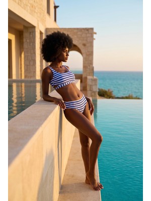 Katia & Bony Kadın Mavi Beyaz Çizgili KB Nakışlı Bikini Altı