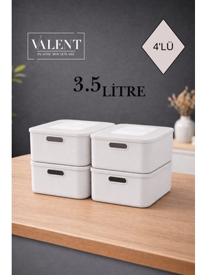 Valent Nero 3.5 Lt 4'lü Çok Amaçlı Kapaklı Organizer Kutu Makyaj Banyo Mutfak Oyuncak Düzenleyici
