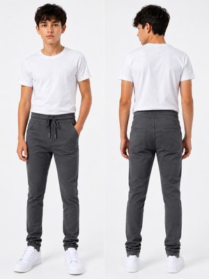 Dıgıl Kids Ribana Bel Kanvas  Lise Boy Okul Pantalonu Likralı Unisex