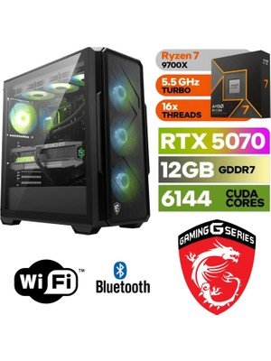 MSI Şafak-Gaming Pc Amd Ryzen 7 9700X 16GB Ddr5 Ram Rtx 5070 12GB 1tb M.2 SSD (5000/4000) 240MM Sıvı Soğutma Win 11 Pro Wi-Fi Masaüstü Oyuncu Bilgisayarı