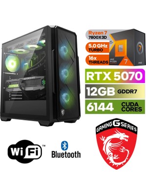 MSI Şafak-Gaming Pc Amd Ryzen 7 7800X3D 16GB Ddr5 Ram Rtx 5070 12GB 1tb M.2 SSD (5000/4000) 240MM Sıvı Soğutma Win 11 Pro Wi-Fi Masaüstü Oyuncu Bilgisayarı