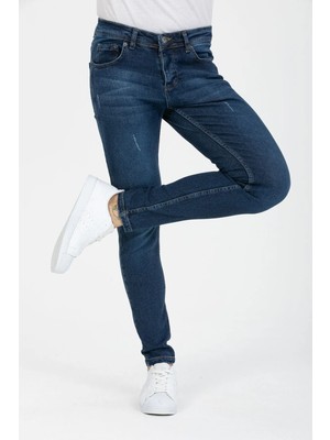 OneZero Erkek Mavi Tırnaklı Skinny Fit Jeans