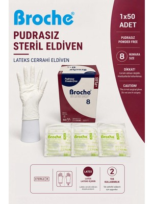 Broche 50 Çift Pudrasız Steril Cerrahi Eldiven No: 8