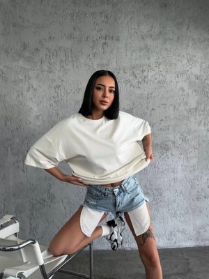 Venera Butik Düz Biskilet Yaka  T-Shirt - Beyaz