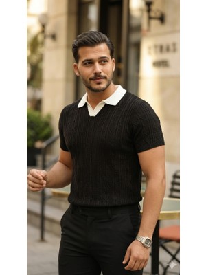 Venera Butik Erkek Desenli Kısa Kollu Triko Tişört - %100 Pamuk Akrilik