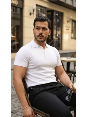 Venera Butik Erkek Düğme Yakalı Kısa Kollu Pamuk Triko Tişört