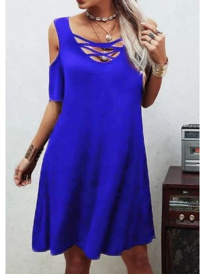 Venera Butik Dekolteli Bağcık Detay Viskon Kumaş Elbise