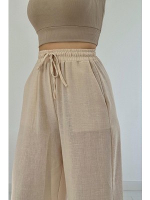 Venera Butik Bej Keten Pantolon