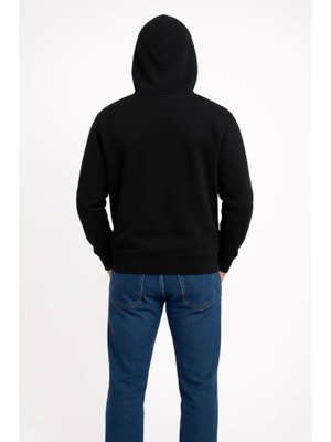 Venera Butik Erkek Üç Iplik Kapüşonlu Kanguru Cepli Sweatshirt Hoodie - Siyah