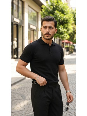 Venera Butik Erkek Düğme Yakalı Kısa Kollu Pamuk Triko Tişört